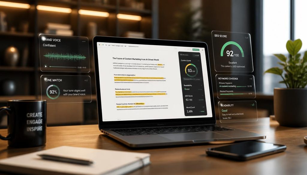 Content marketer workspace representing Jasper's brand voice templates for repeat marketing content
