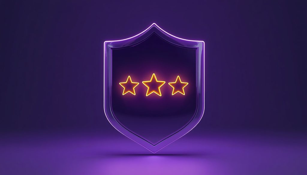 Floating rating badge with three out of five glowing gold stars for the Jasper AI review verdict