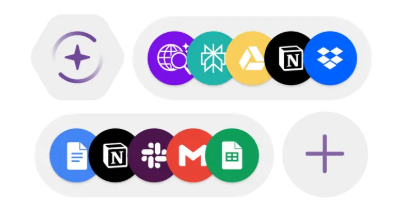 Grid of small app icons showing tools connected inside a Make automation scenario, including AI, Notion, Slack, Gmail, and Google Sheets