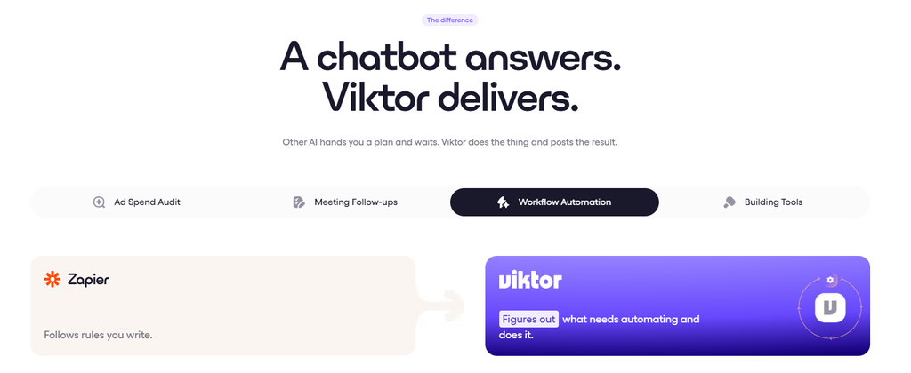 Screenshot of the Viktor homepage section 