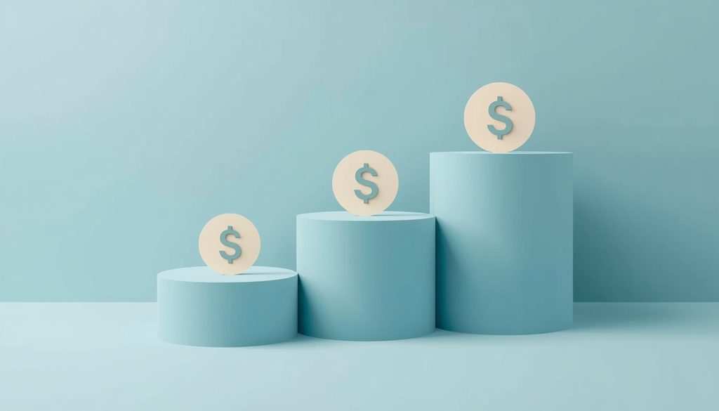 Illustration of three ascending pricing platform steps with dollar-sign icons representing Zapier's tiered pricing