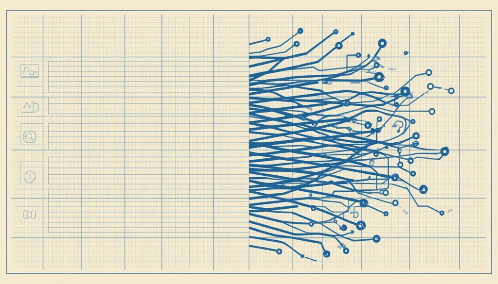 Editorial illustration contrasting an organized workflow with a tangled, cluttered one