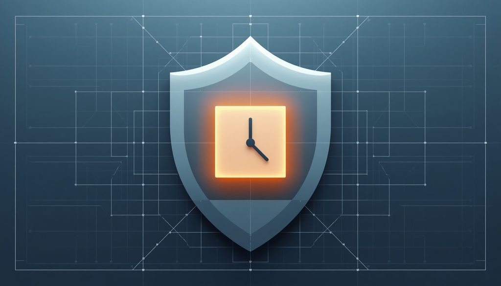 Illustration of a shield protecting a glowing clock, representing automation that defends a deep work block