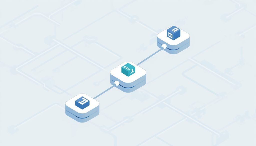 Three connected app icons feeding into a single automated workflow pipeline