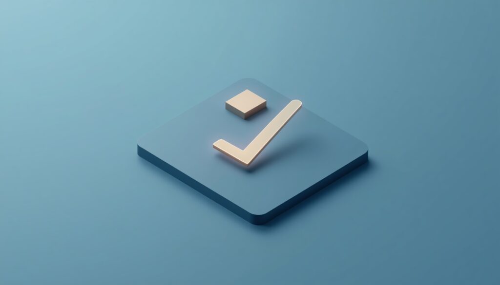 Minimalist 3D illustration of a completed checklist item, symbolizing what to look for before choosing a project management tool