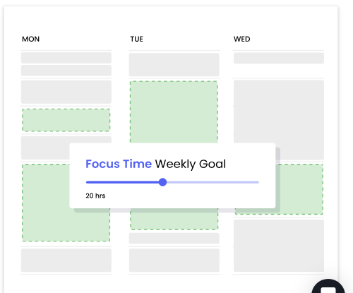 Screenshot of Reclaim.ai's calendar view showing green Focus Time blocks scheduled around existing meetings on a weekly calendar