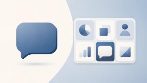 Two chat bubble icons side by side, one standalone and one nested inside a grid of office app icons, representing Slack versus Microsoft Teams