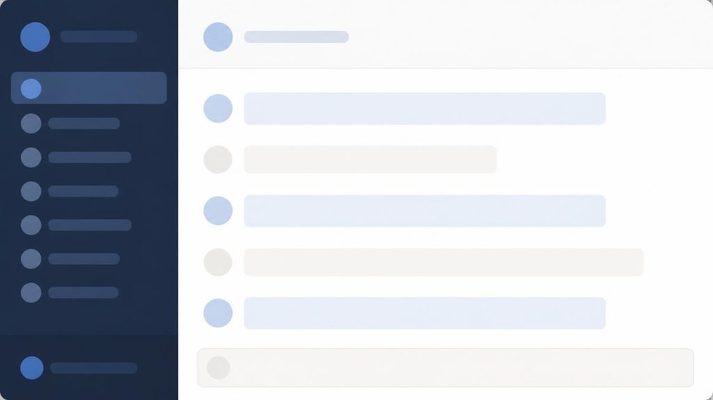 Simplified messaging app interface with a channel list and thread view, representing Slack's chat interface