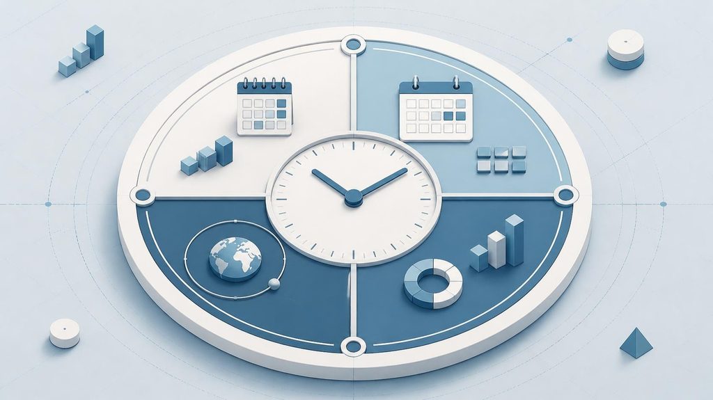 Illustration of a circular calendar divided into weekly, monthly, quarterly, and annual segments for a remote team culture cadence