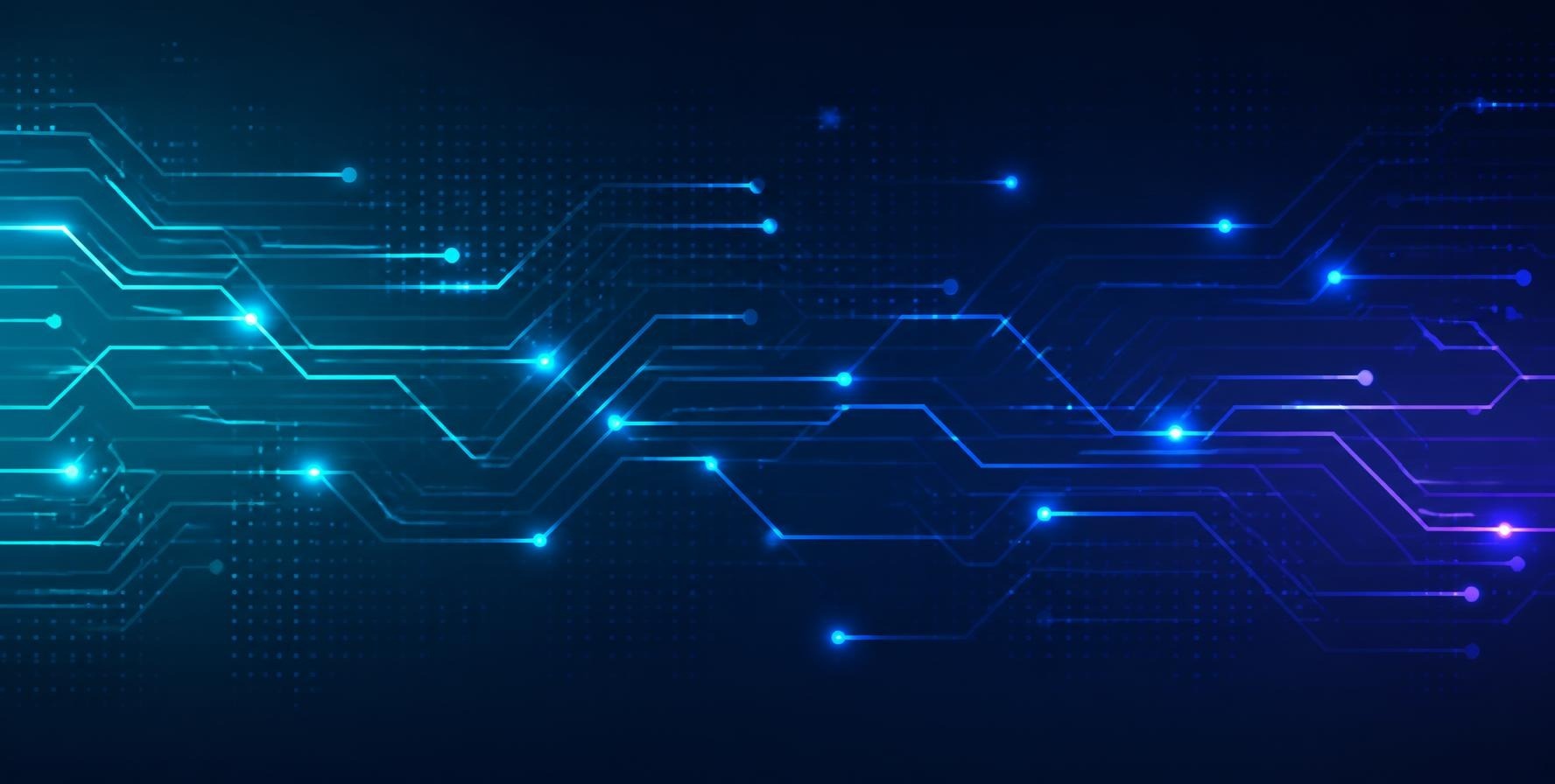Abstract glowing blue circuit-line network pattern on a dark navy background