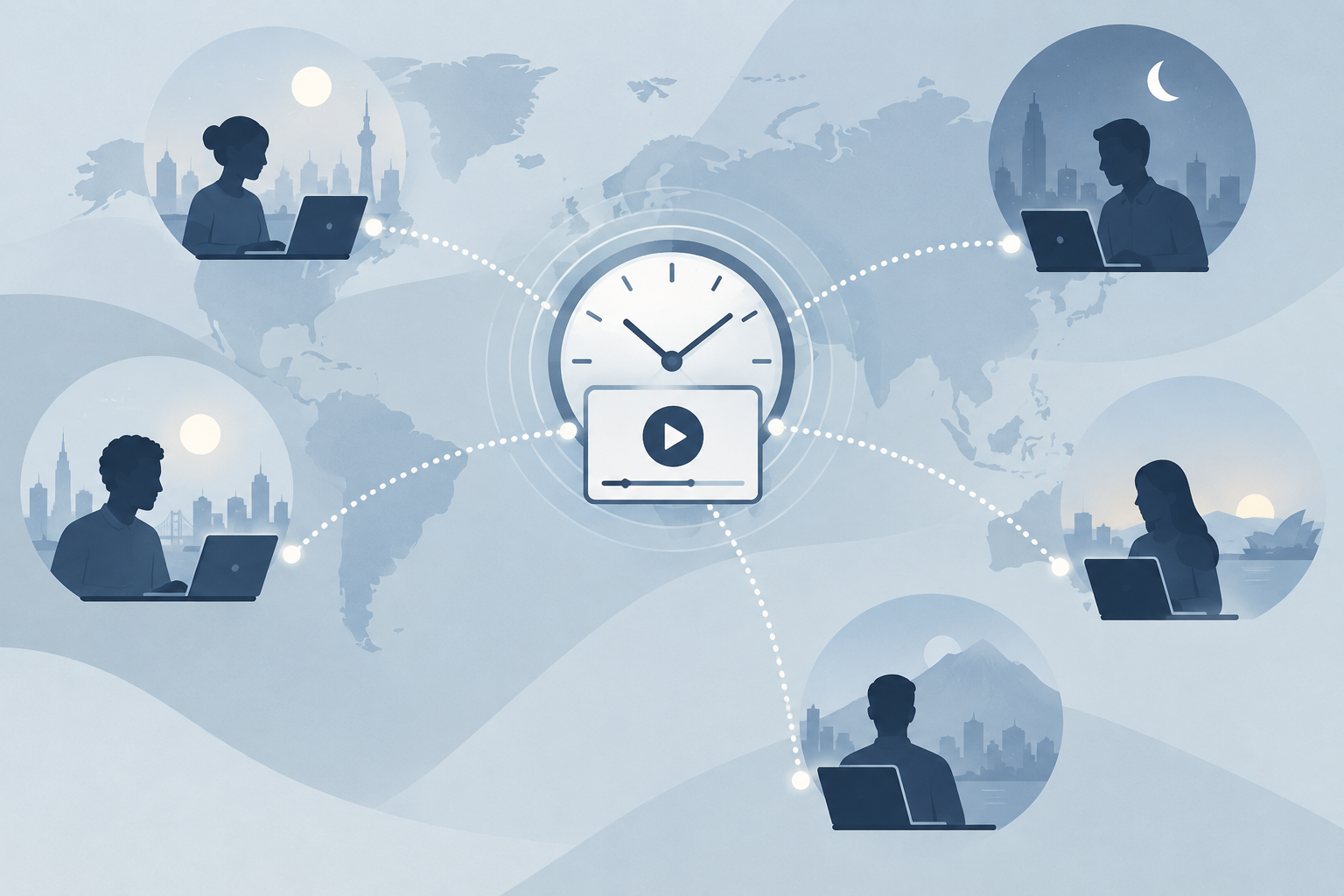 An async video message connecting remote team members working across different time zones