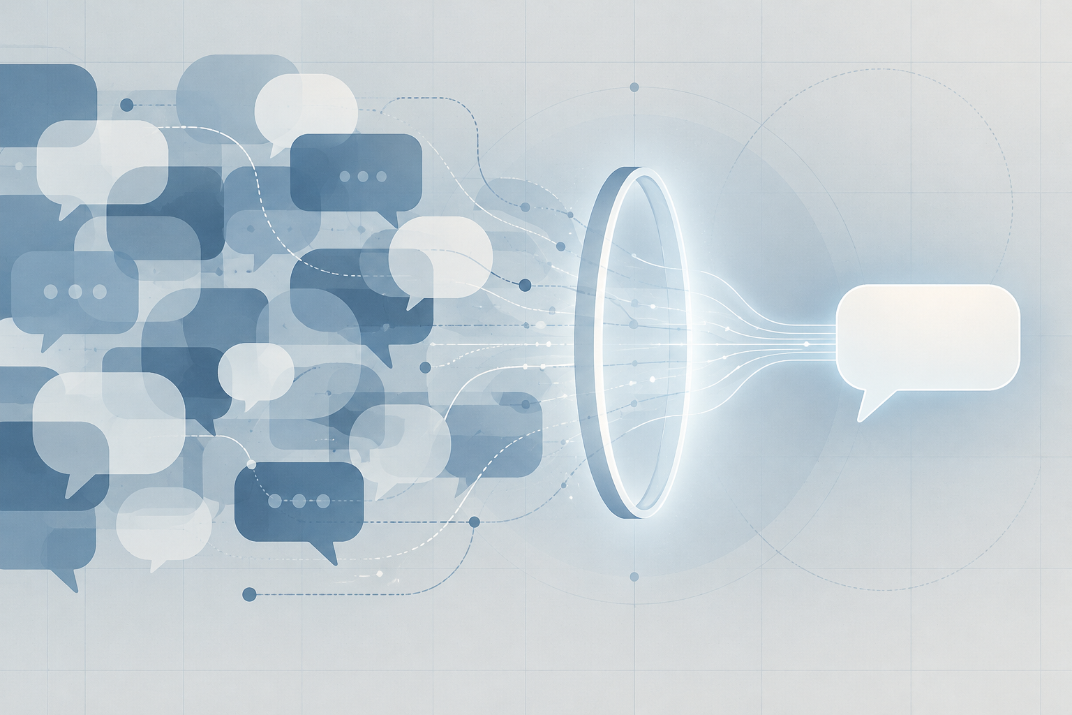 Many overlapping Slack conversation threads being condensed by AI into one summary